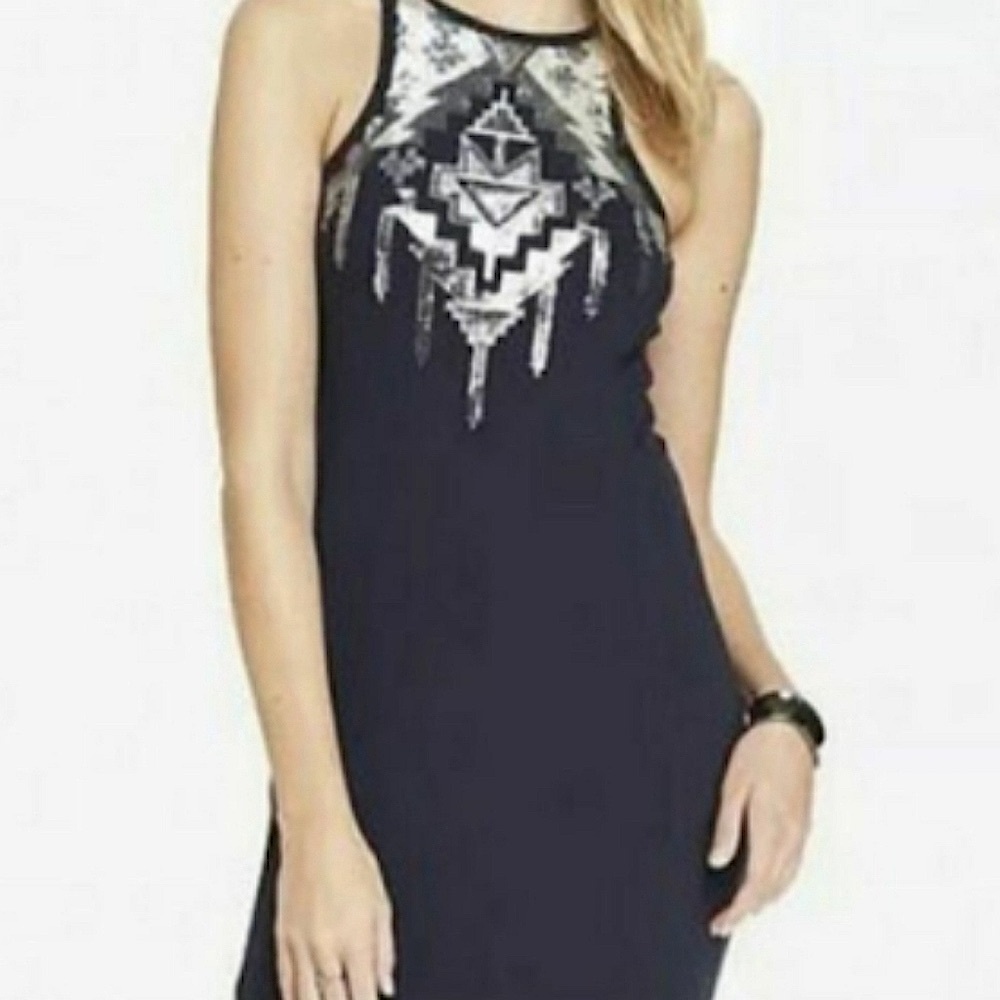 Express Aztec bodycon sequin embellished black stretchy midi dress